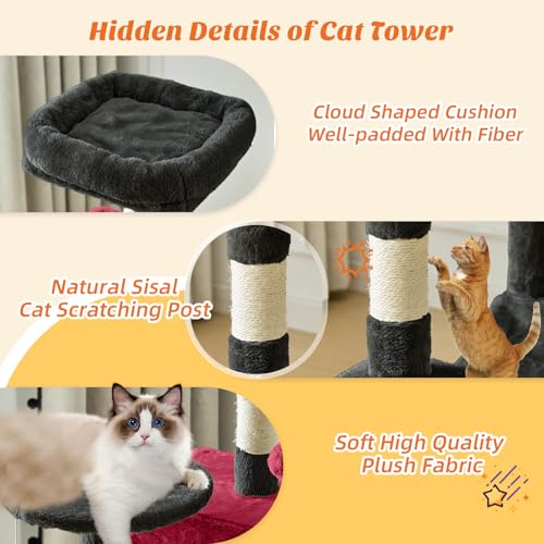 44 Inch Small Cat Tree Tower for Indoor Cats and Kittens (Black Red / 44IN)