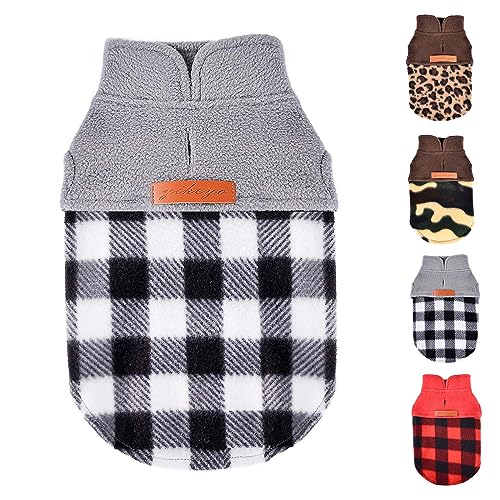 Fleece Dog Sweater Stretchy Pullover Dog Sweatshirt Jacket Lightweight Pet Clothes Coats for Small Dogs Pet Doggie Outfits Clothing Cat Apparel (Grey Plaid / X-Small (Chest 13in ))