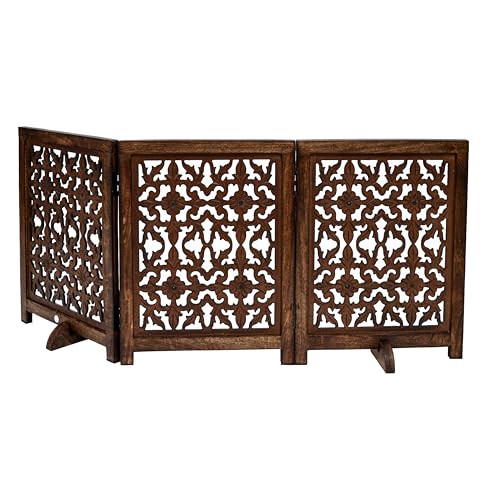 Foldable Wooden Dog Gate (Burnt / 54x22.5" 3 Panel Flower)