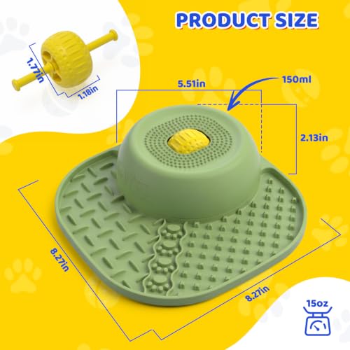 Slow Feeder Dog Bowls with Rolling Ball & Lick Mat (Green)