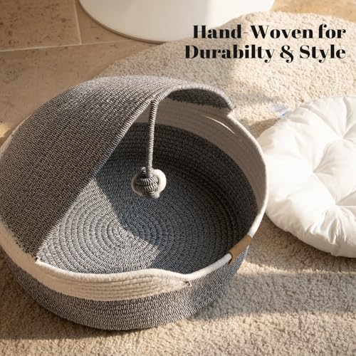 Cat Basket Bed with Washable Cushion and Ball Rope Cotton (Blue)