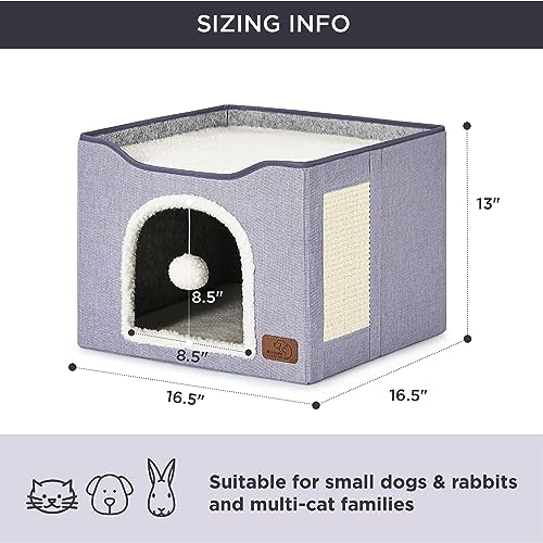 Cat House Bed for Indoor Cats with Fluffy Ball and Scratch Pad (Cloud Purple / Single)