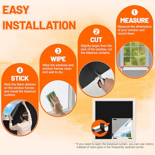 Portable Blackout Curtains for Bedroom Adhesive Thermal Window Blinds Cover (58"W x 63"H)