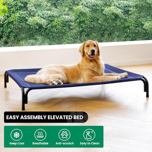 Elevated Dog Bed Outdoor Cooling Raised Cot for XL Dogs (XL-48.8"L×35.8"W×7.9"Th / Blue)