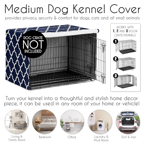 36in. Medium Dog Crate Cover (Navy and White Trellis / 36.0"L x 23.5"W x 24.0"H)