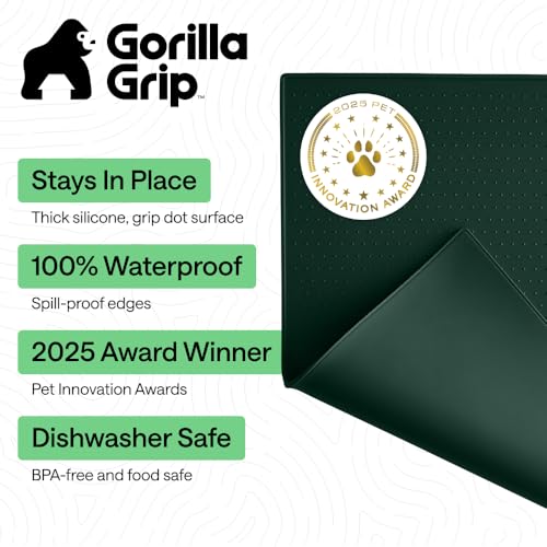 Dog Food Mat 100% Waterproof Silicone (Hunter Green / 18.5"l X 11.5"w)