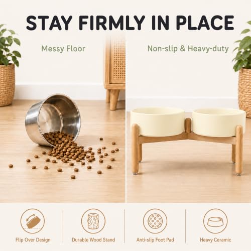 Ceramic Dog Bowls Elevated (Light Yellow)