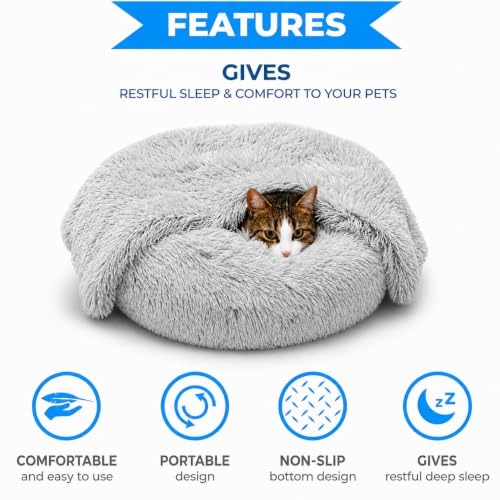 Cat Beds for Indoor Cats & Small Dog (Light Grey-C / 23.00" x 23.00" x 7.00")