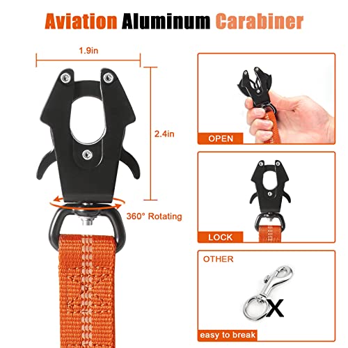 Tactical Shock Absorbing Bungee Dog Leash Heavy Duty (Neon Orange / Aviation aluminum)