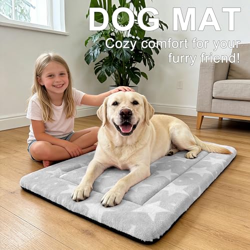 Dog Bed Mat Soft & Comfortable Dog Kennel Pad for Crate (L(35"*23"*1.5") / Big&Little Stars Grey-1pc)