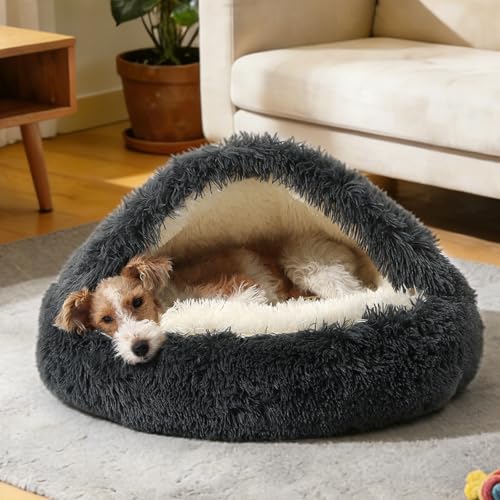 Hooded Donut Bed (Dark grey / Small 19.6'')
