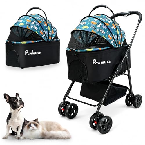 4 Wheels Pet Stroller 4 in 1 Pet Stroller with Detachable Carrier for Small & Medium Dogs Cats up to 55 lbs Easy (Green)