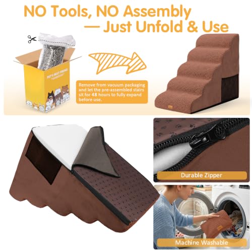 High Density Foam Dog Steps 5 Tiers (Brown / 33.1*15.7*22.5)