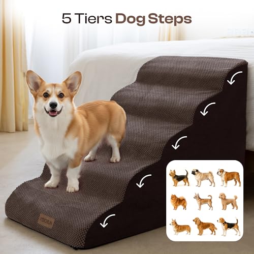 Extra Wide Dog Stairs for Large Dogs (Chocolate / Stairs- 25"H)