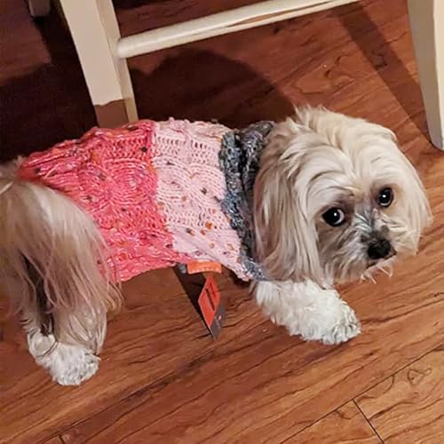 Color Block Dog Sweater for Small Dogs Turtleneck Thermal Knit (Small (7-11lbs) / 02# Pink)