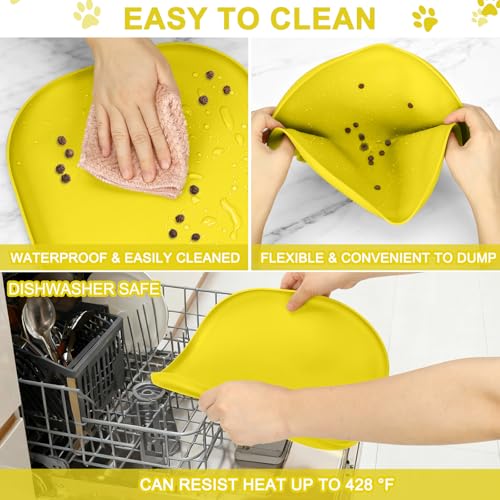 Waterproof Silicone Pet Food Mat with Raised Edge for Dog & Cat (Light Yellow / 12"L x 12"W)