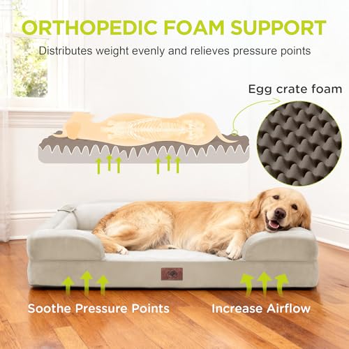 Waterproof Orthopedic Dog Bed for Medium Large Sized Dogs (30 x 20 x 3 in / Beige)