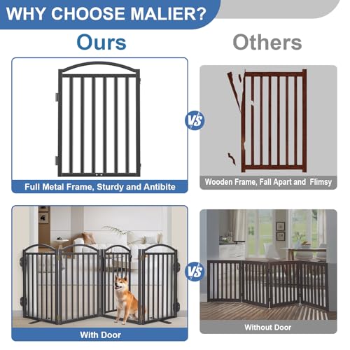 Metal Freestanding Dog Gates (Black / 120''W × 32''H)