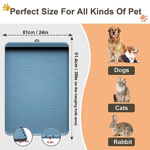 Dog Food Mat Silicone Dog Mat for Food and Water (Aqua blue / 36"L x 24"W)