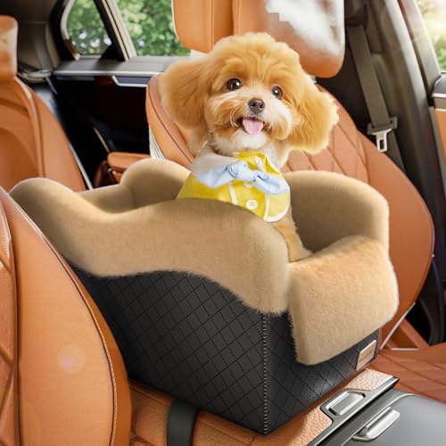 Center Console Dog Car Seat for Small Dogs Under 11lbs (Black/Brown / Small)