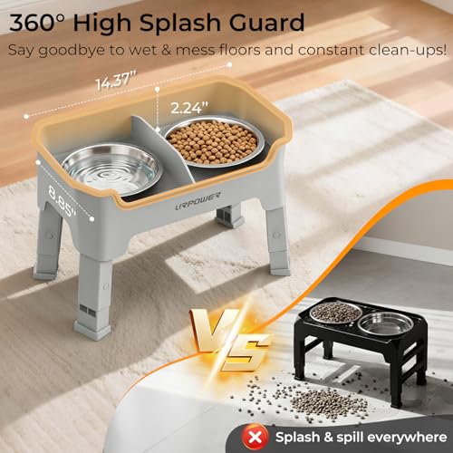 Mess Proof Elevated Dog Bowls for Small Dogs with Splash Guard (Light Grey / Small)