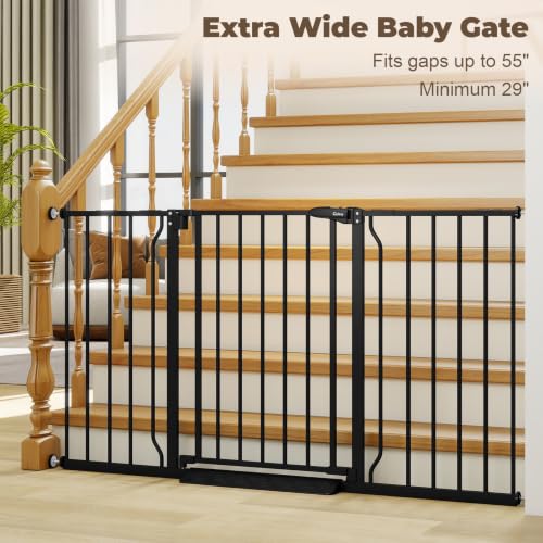 29" 55" Wide Baby Gate for Stairs & Doorways (Black / 29-55"Wide, 30"Tall)
