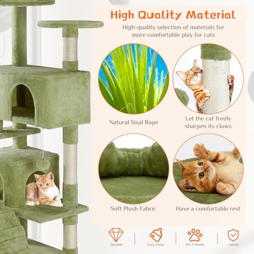 54 Inch Cat Tree Tower with Scratching Posts (Green / 54'' × 20'' × 20'')