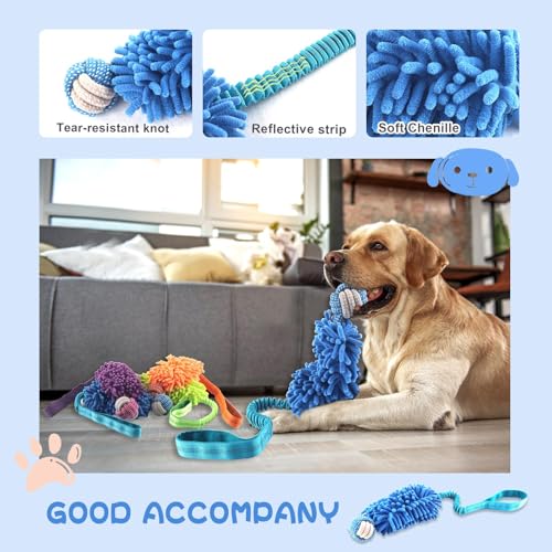 Puppy Toys Squeak Plush With Ropes Knots for Fun and Teeth Cleaning (Blue / Dog Bite Ball Toy)