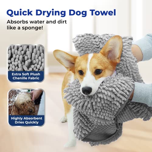 Doggy Dryer Highly Absorbent Microfiber Washable Dog Shammy Quick Drying Towel Absorber (13"x31" / Grey)