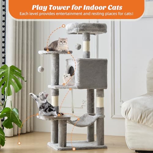 44 Inch Small Cat Tree Tower for Indoor Cats and Kittens (Light Grey / 44IN)