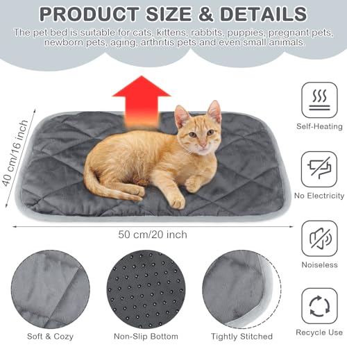 2 Pack Self Heating Cat Mat Self Warming Pet Pads Washable Kennel Mat Dog Crate Pad Reflects Body Heat Non Skid Cat Thermal Pads for Puppy Indoor Outdoor (16 x 20 inches / Gray)