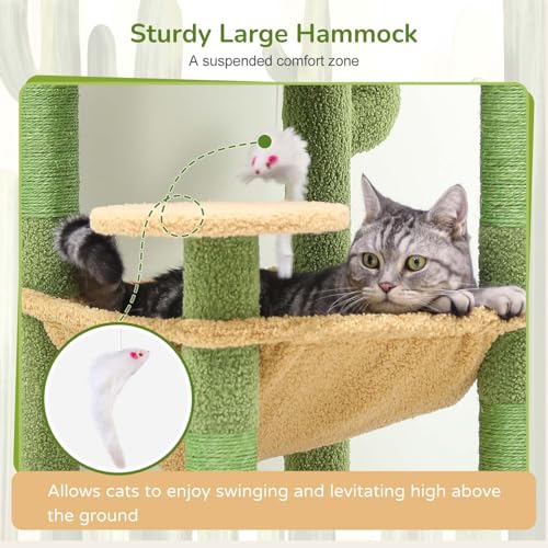 Cactus Cat Tree Tower with Scratching Post for Indoor Cats (Green / L)