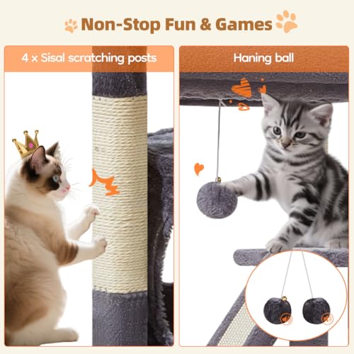 Cat Tree 38.5In Cat Tower for Indoor Cats (Smoky Gray / 38.5 Inches)