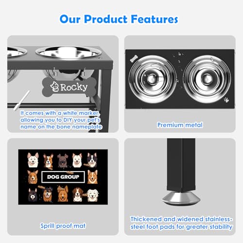 Elevated Dog Bowls with Mat for Medium Large Dogs (Black-1.7L)