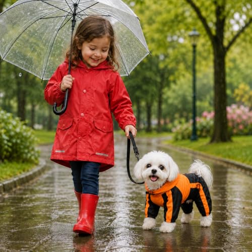 Border Collie Dog Hooded Raincoat (L-M+ (for Border Collie ~60lbs) / Orange)