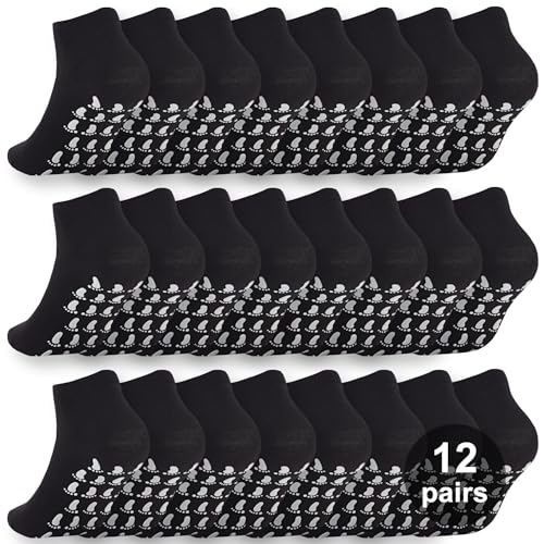 12 Pairs Grip Socks for Women & Men (5.5-9 / Foot Pattern/Black(12 Pairs))