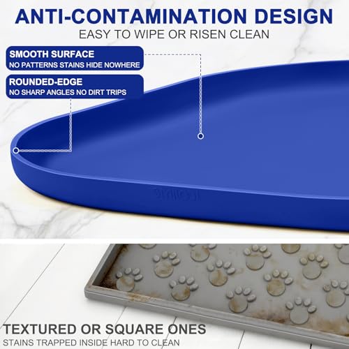Waterproof Silicone Pet Food Mat with Raised Edge for Dog & Cat (Navy Blue / 12"L x 12"W)