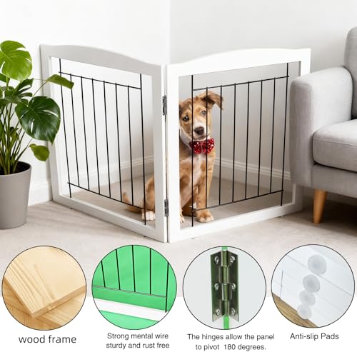 Freestanding Foldable Dog Gate (White / 【2 Panels】40''w x 32''h)