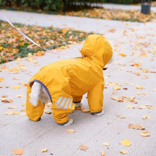 Dog Raincoat Waterproof Dog Rain Jacket with Hood (Yellow / X-Small)