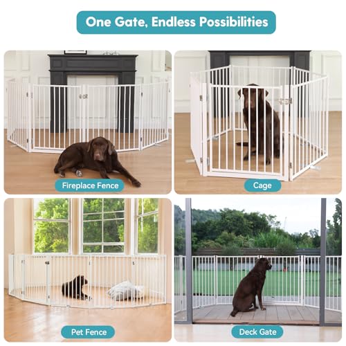 Freestanding Dog Gate with Door for Indoor & Outdoor (White / 【6 Panels with Door】156"W×30"H)