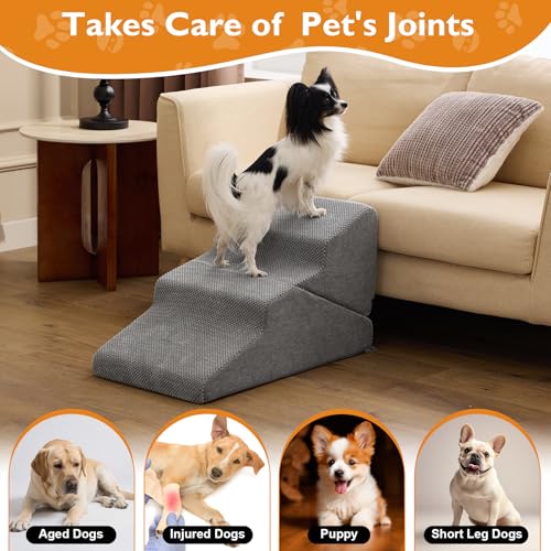 Dog Stairs for Small Dogs 16’’ H (Grey / Standard 15.5''x25.8''x16'')