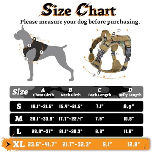 Tactical Dog Harness for Large Dogs (Xl(chest:23.6"-41.8",neck:21.7"-32.3",back:9.1") / Brown Camo)