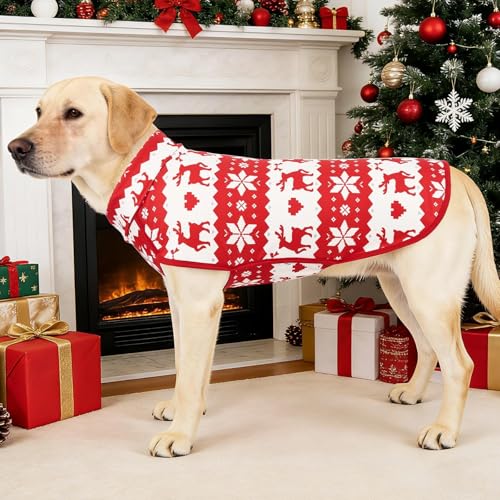 2 Pack Christmas Dog Fleece Sweater Dog Sweatshirt Turtleneck Jacket Warm Stretchy Pet Cold Weather Clothes for Medium Large Dogs (Large(Chest-26.4") / Christmas)