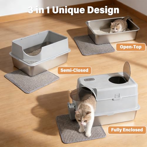 Stainless Steel Litter Box with Lid (X-Large (Enclosed))