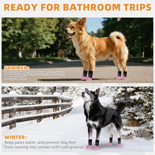 Anti Slip Dog Socks to Prevent Licking Paws (Pink Reflective / Large (4 Pack))