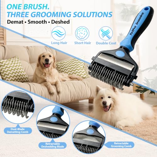 3-in-1 Grooming Brush: Skin-Safe Dematting Rake for Dogs & Cats