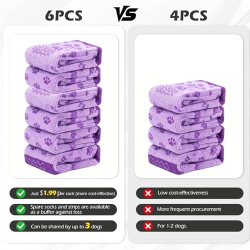 Anti Slip Dog Socks to Prevent Licking Paws for Hot Pavement (Purple / Large)
