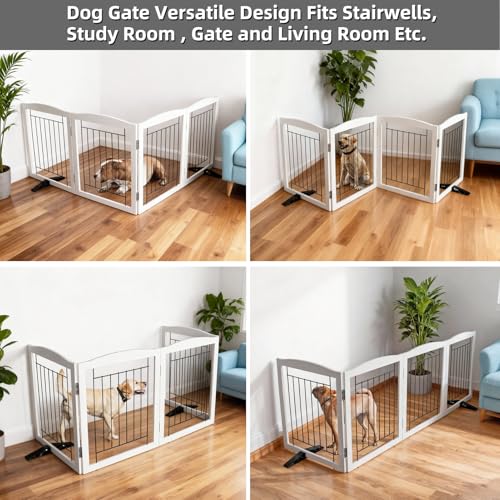 Freestanding Dog Fence Indoor (White / 【4 Panels】80''w x 32''h)