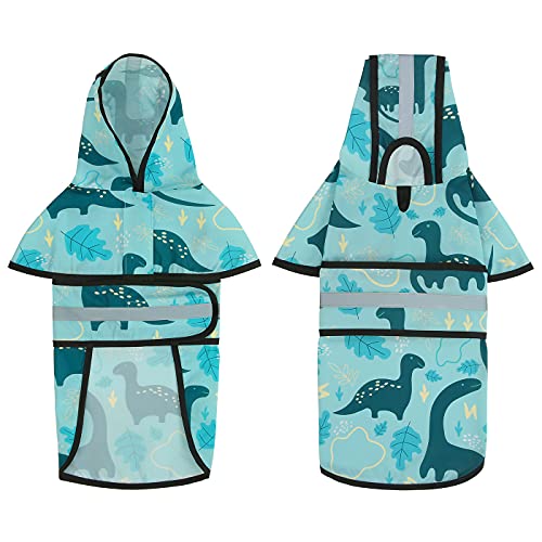 Dog Raincoat with Hood & Leash Hole S (X-Large / Dinosaurs)