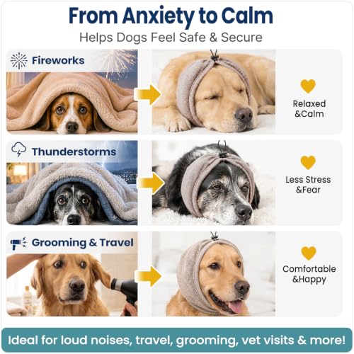 Dog Ear Muffs for Noise Protection Adjustable Earwrap Dark Khaki S (Khaki - S / Small)